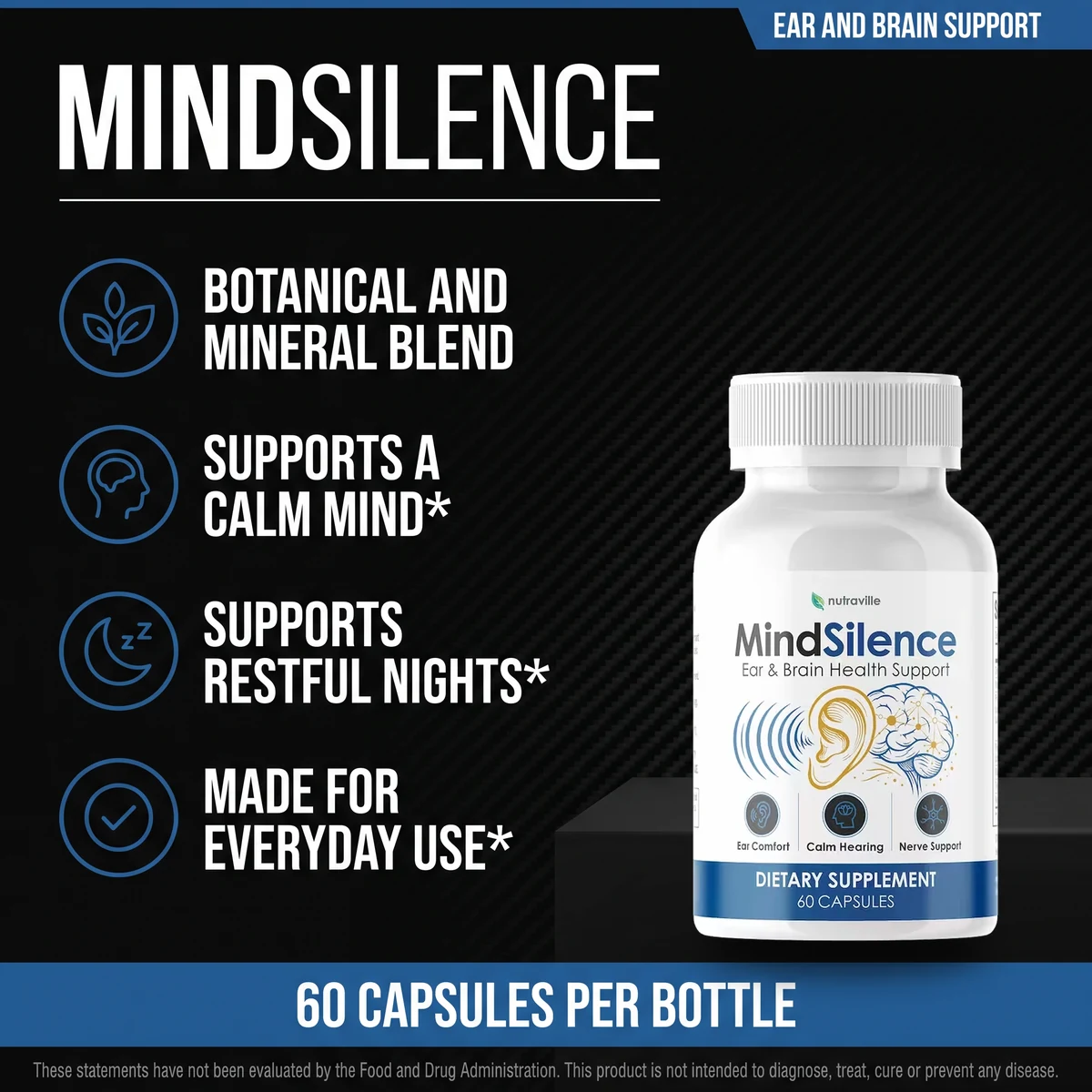 MindSilence botanical and mineral blend for ear and brain support