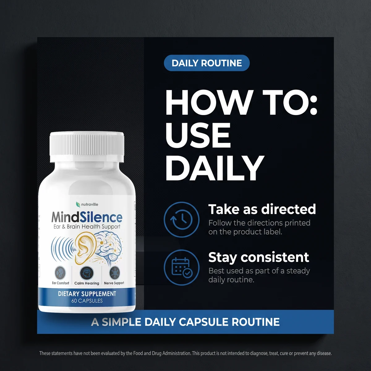 MindSilence simple daily routine: two capsules with water
