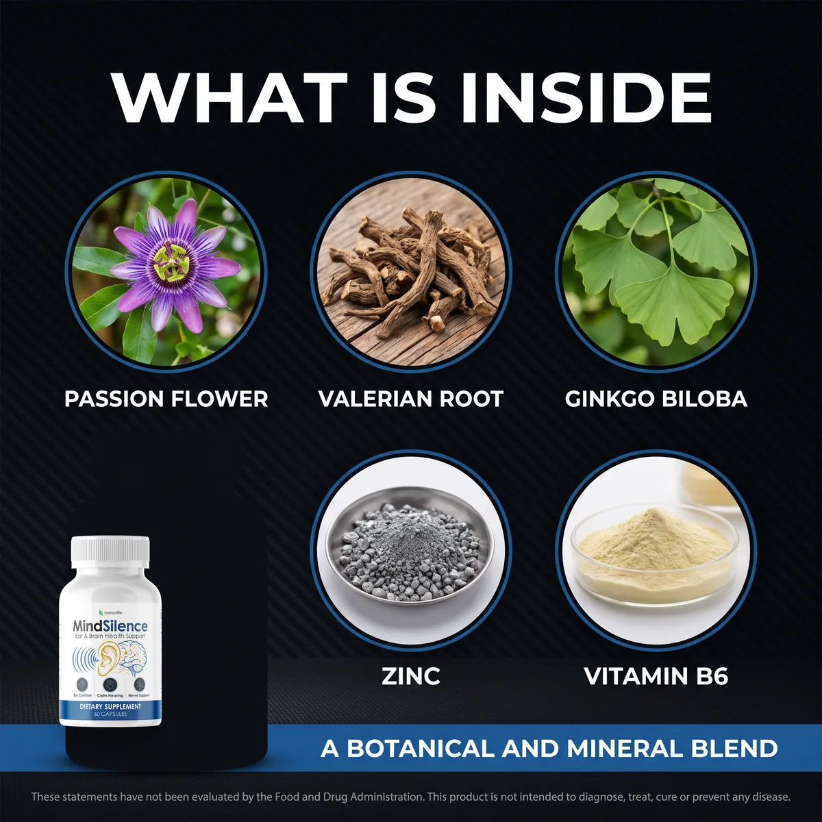 MindSilence key ingredients: passion flower, valerian root and ginkgo biloba