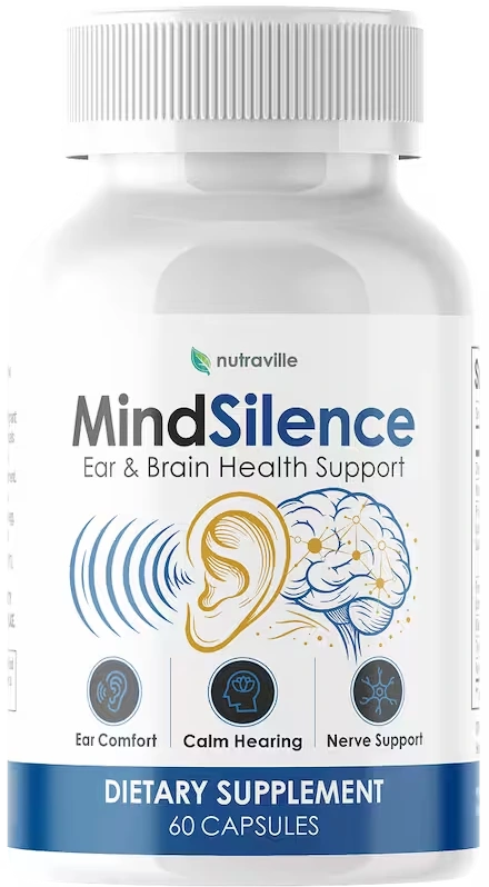 MindSilence ear and brain health supplement bottle, 60 capsules